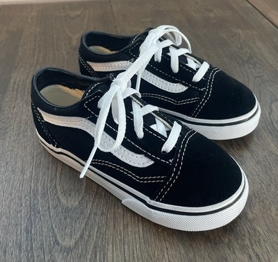 Vans Old Skool Toddler Sz 9 Black White Lace Up Canvas Suede Sneakers Shoes Flaw