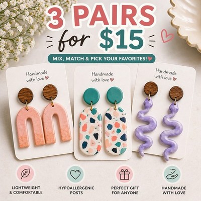 Unique Polymer Clay Earrings | Hand Crafted  Earrings | Bundle Gifts | Giftable