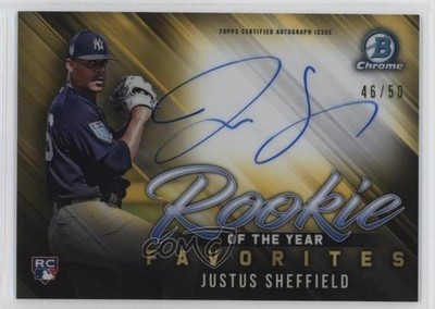 2019 Bowman Gold Refractor 4/50 Justus Sheffield #ROYFA-JS Rookie Auto RC 2f9