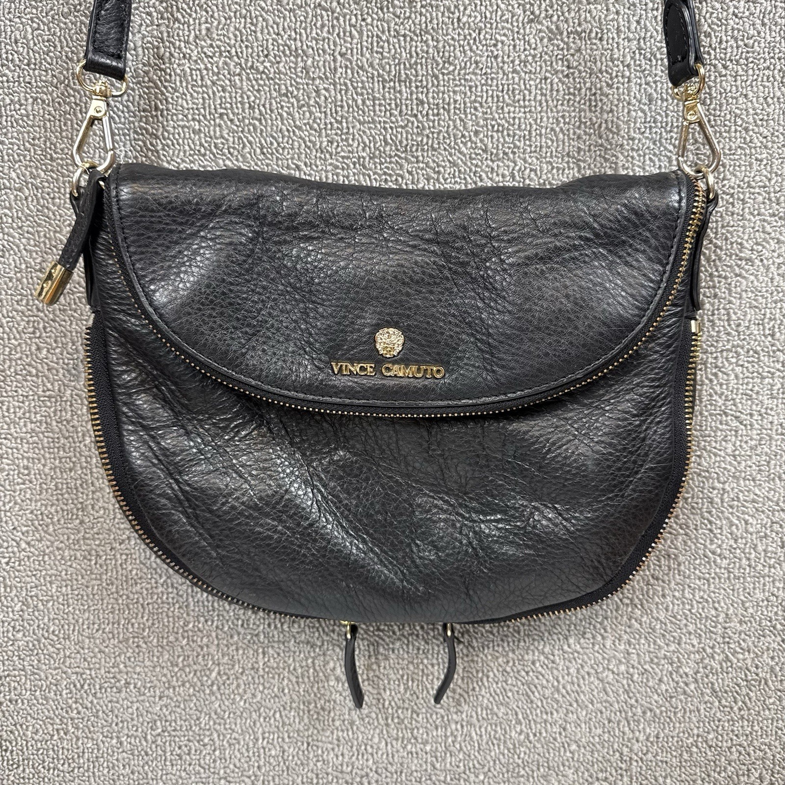 Vince Camuto Genuine Soft Leather Pebbled Black Rizo Women’s Crossbody Bag Boho