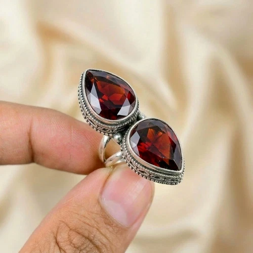 Red Garnet Gemstone Silver Ring 925 Sterling Silver Ring Silver Statement Ring