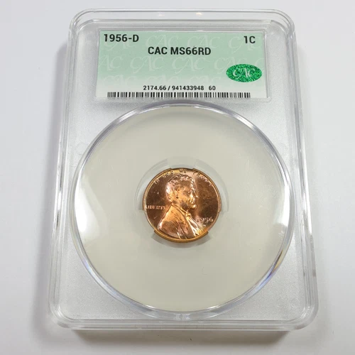 1956 D CAC MS66 RD RED - Lincoln Wheat Penny Cent 1c US Coin #56748A