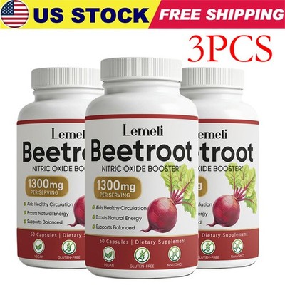 3x Lemeli Beetroot - 1300mg, Lemeli Beet Root Supplement 60 Capsules