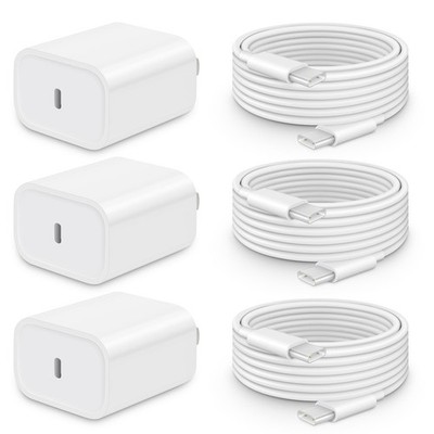 iPhone 17/16/15 Fast Charger [3-Pack] 20W USB C Wall Charger with 6FT C-to-C ...