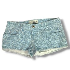 Size 16 Abercrombie Kids Girls Print Jean Shorts Light Wash Denim Raw Hem