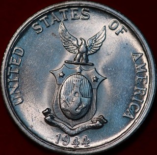 Uncirculated 1944 S Philippines 50 Centavos Silver Foreign Coin