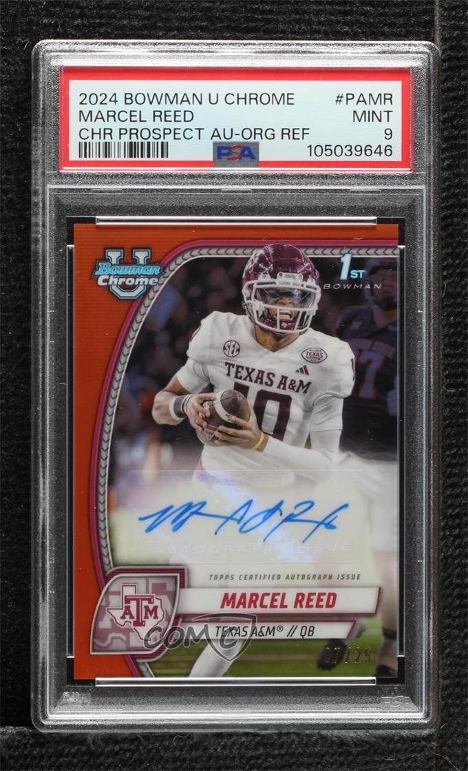 2024 Bowman U Chrome Prospect Orange Refractor 7/25 Marcel Reed PSA 9 Auto 1fl4