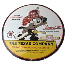 Vintage Texaco Gasoline Sign - Chevrolet Felix The Cat Porcelain Gas Pump Sign