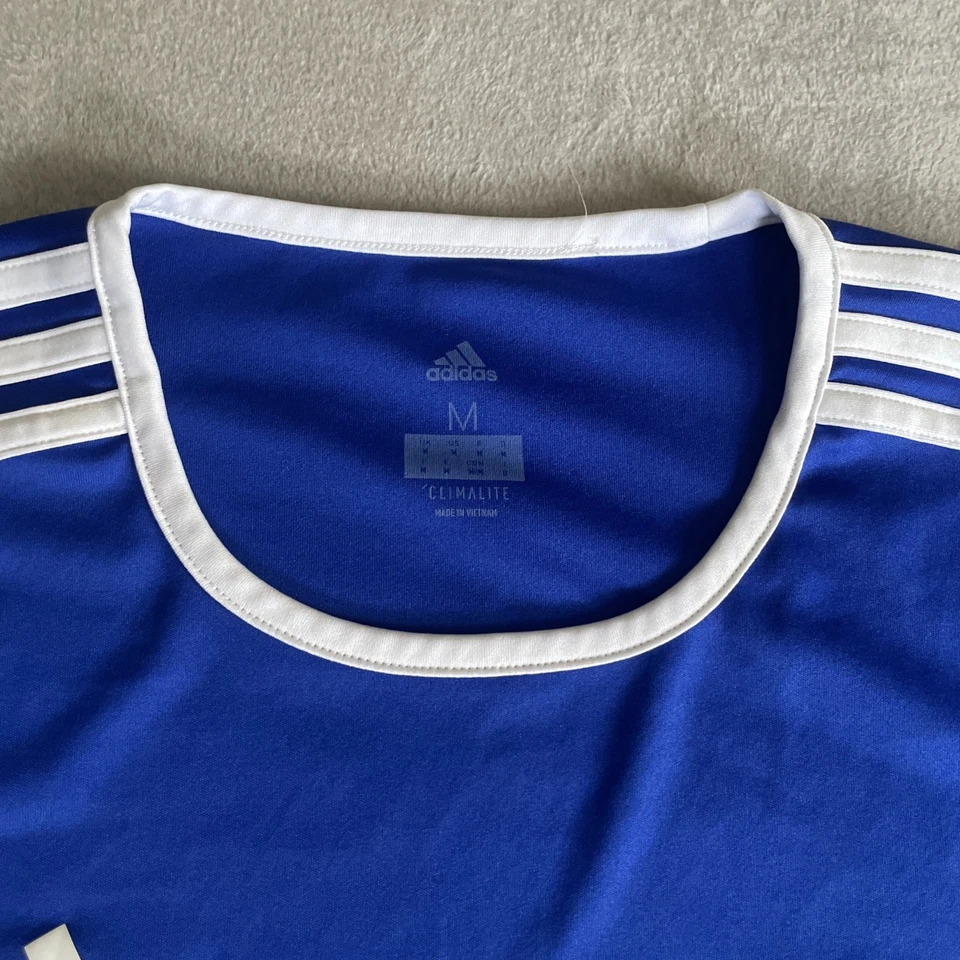 Adidas ClimaLite Med Mens Soccer T-Shirt Blue White Striped Athletic Tee Retro - Image 4 of 4