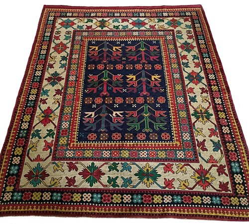 1900's KAZAK PERSIAN TRIBAL TREE OF LIFE HAND-KNOTTED MULTICOLOR ANTIQUE RUG