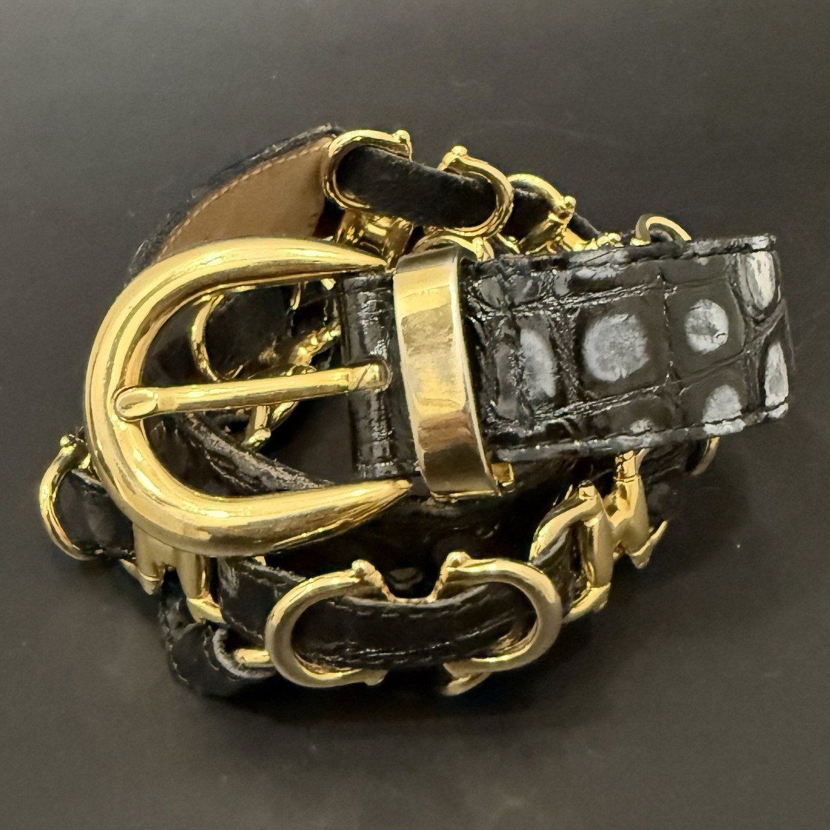 Vintage STREETS AHEAD Embossed Croc Leather Gold Horsebit C  display picture 2