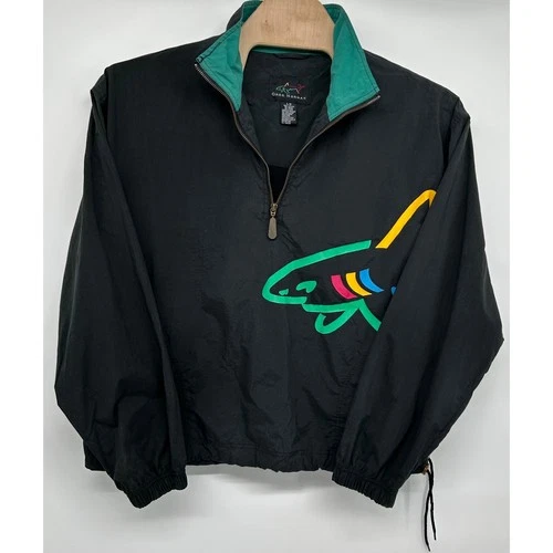 Greg Norman Shark Mens Large Black Nylon Quarter Zip Windbreaker Jacket Pullover - product listing photo
