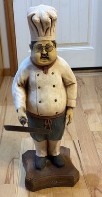 31 Inch Tall-Bistro Chef-Statue Kitchen Restaurant Floor Counter Decor w/Pan