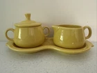 Fiesta Fiestaware Sunflower Creamer And Sugar Bowl With Tray Set No Chips Yellow