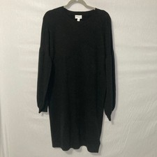 The Drop Black Balloon-Sleeve Sweater Dress Size L Knit Cozy Chic