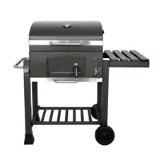 Premium Charcoal Grill in Black with Folding Shelf and Built in Thermometer