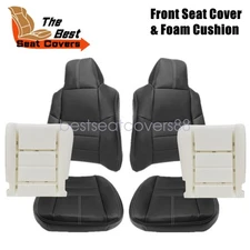 Driver & Passenger Leather Seat Cover Blk & Foam Cushion For 2008-2010 Ford F250