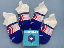 NEW-BOMBAS 4 Pairs Women Honeycomb Ankle Socks Size Med Stars White blue