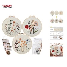 3 Pack Embroidery Starter Kit for Beginners Stamped Cross Stitch Kits with Cu...