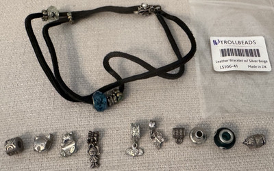 Trollbeads Sterling Silver Glass Charm Lot Double Leather Bracelet Pouch L5106-4