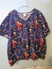 Incredibles Brand Incredibles Characters On Blue Scrub Top - sz 3Xl