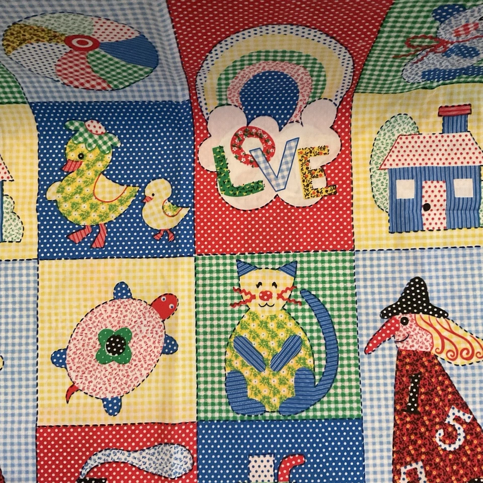 VTG Nursery Fabric Gingham Polka Dots Love Train Cat Duck Kids Bulk Lot 6.16 Yrd - Image 3 of 4