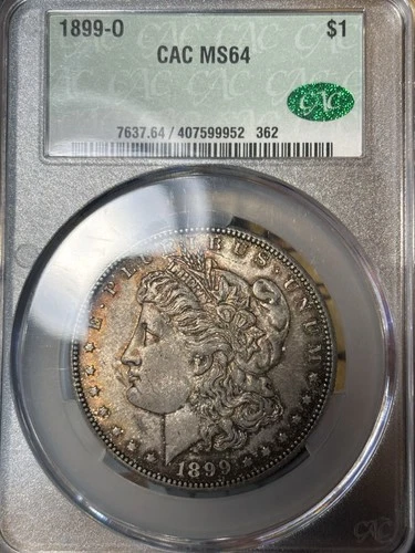 1899-O CACG MS64 Morgan Dollar, Dual Sided Tone, Vibrant Rainbow Reverse, CAC!