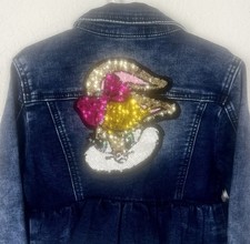 Monnalisa Lola Bunny Sequined Denim Button Up...
