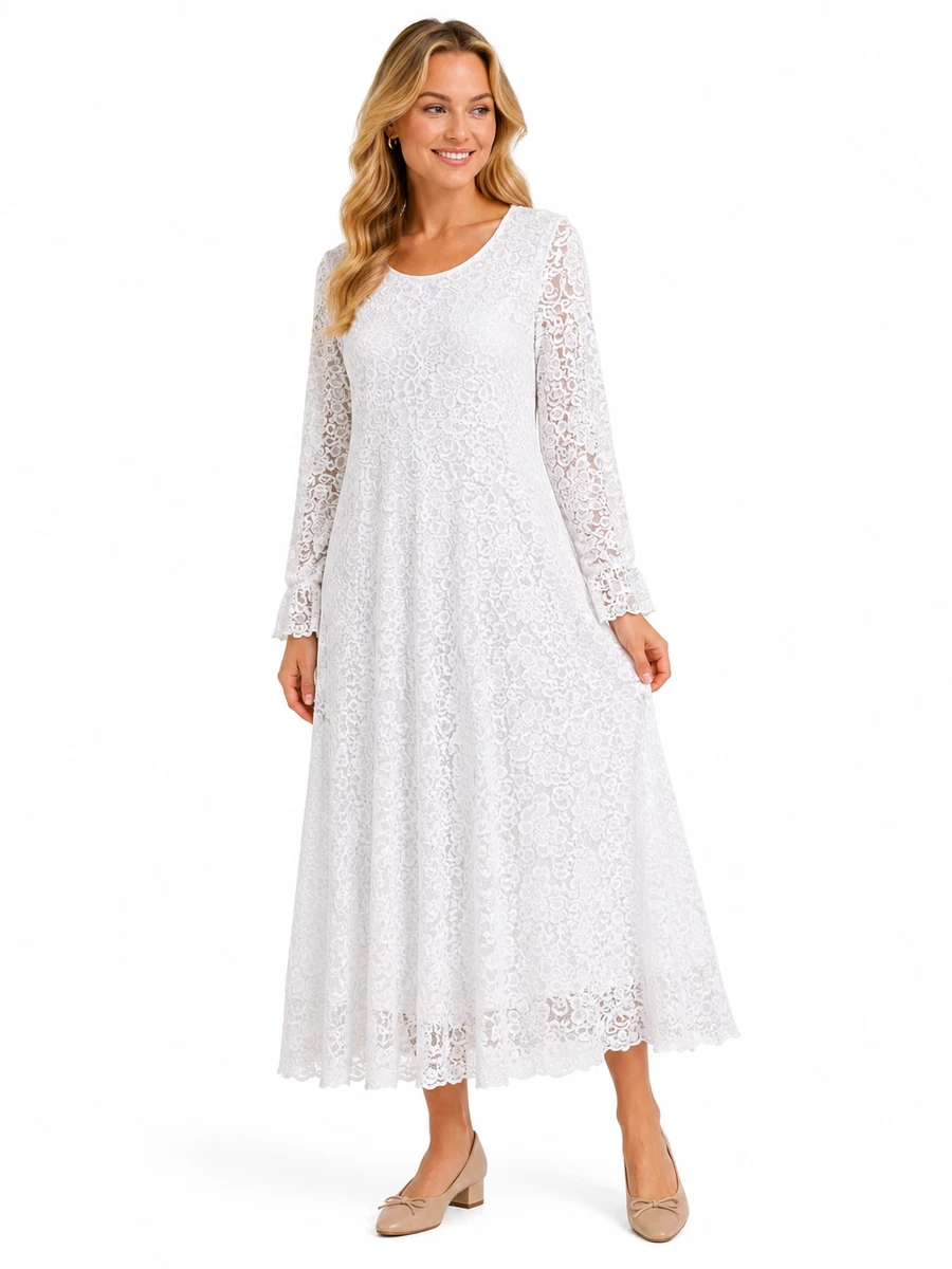 long sleeve white maxi dress modest Freya Temple Dress is partially lined Long Sleeve White Dresses |