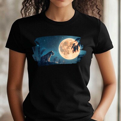 Frauen T-Shirt Tiger und Vollmond Motiv Baumwolle Größe S bis 3XL