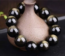 12mm/14mm/16mm/18mm/20mm Natural Gold Obsidian Round Beads Bracelet 7.5''