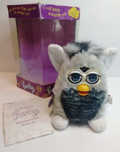 Rare Furby Vintage 1999 Raccoon Silver Gray Stripe - Blue Eyes