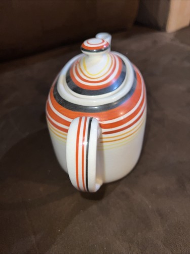 Vintage Japan Stoneware Teapot Tray yellow orange Stripes, retro Japanese - Picture 3 of 4