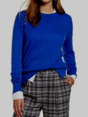 Halogen Crew Neck Blue 100% Cashmere Lightweight Pullover Sweater! XS NWT