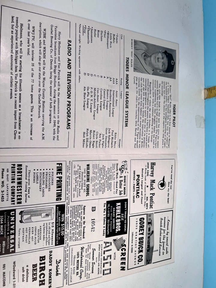 🔥1949 Detroit Tigers Program v Indians Unscored 🔥 - Image 4 of 4