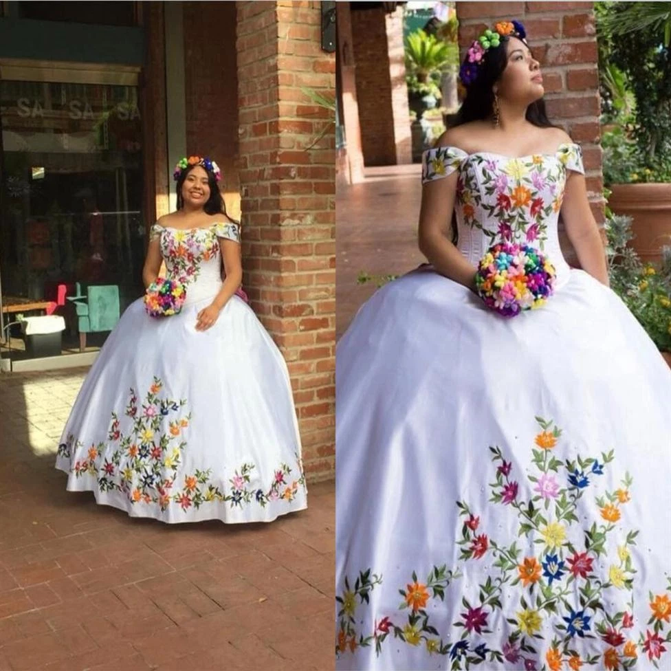 White quince dress with flowers sales