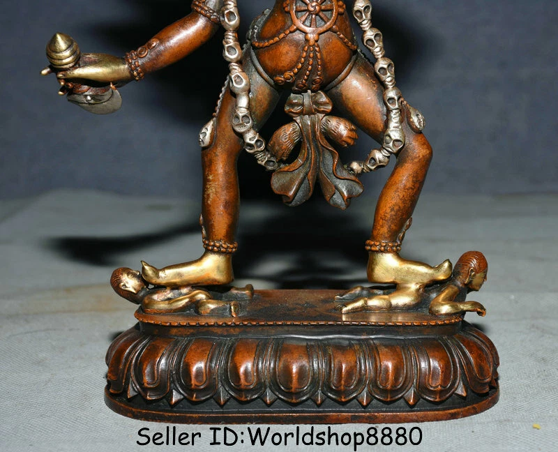 Antigua estatua de Buda Padmapani Lokeshvara Tara dorada cobre rojo tibetano de 10,8" Foto 4 de 4