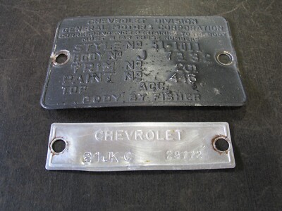 1951 51 CHEVROLET 2 DOOR STYLELINE DELUXE COWL DATA BODY TAG TRIM