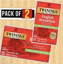 Twinings English Breakfast Decaffeinated 2 BOX Total 40 Tea Bags