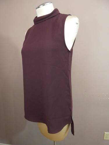 Ann Taylor Women's 4 Dark Purple Sleeveless Mock Neck Top Rayon $59 - Picture 2 of 8