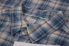 C.P. (CP) Company NWT Shirt Sz L Long Sleeve Button Front Cream Blue Plaid Linen