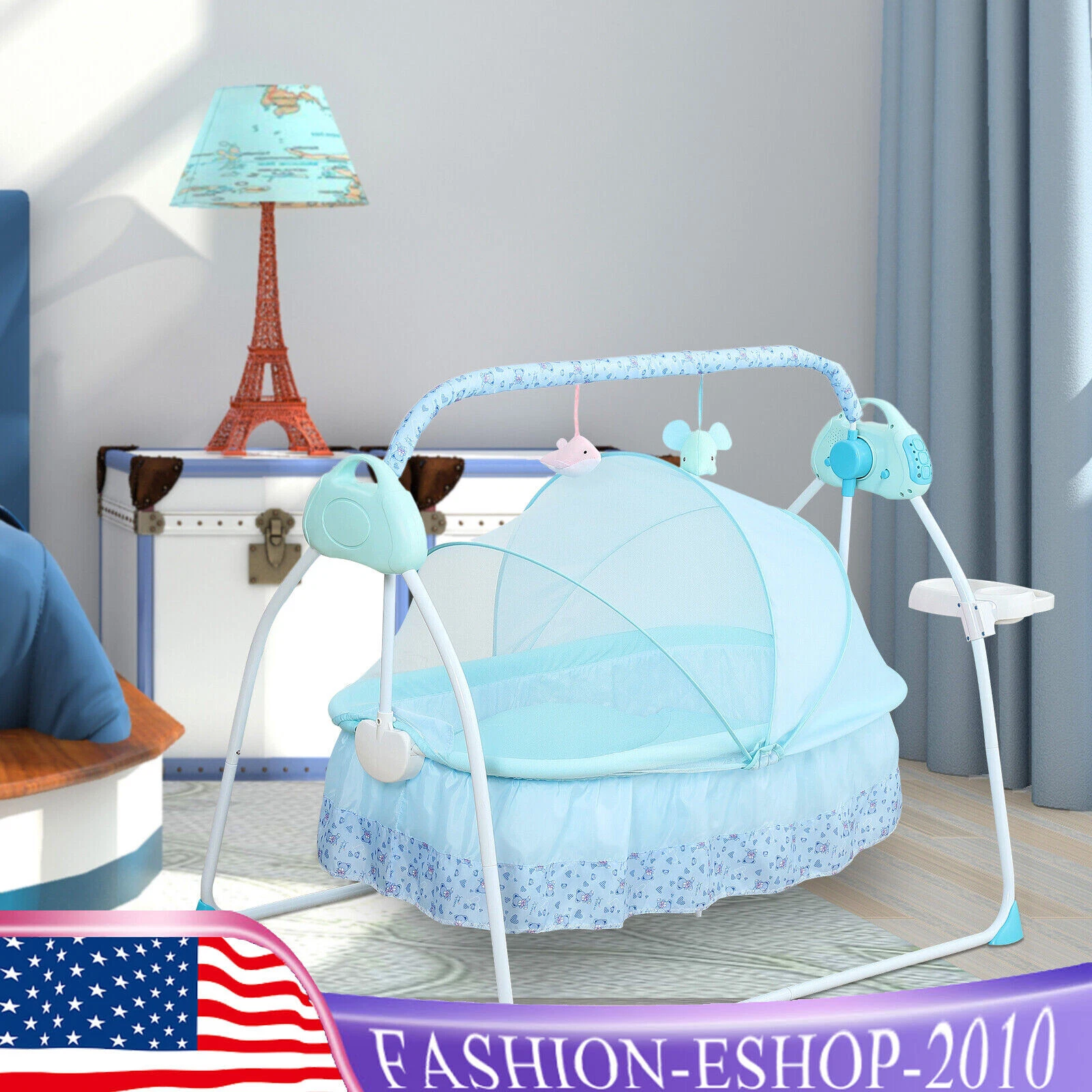 Electric Auto-Swing Baby Crib Cradle Infant Music Basket Sleeping Bed +Bluetooth