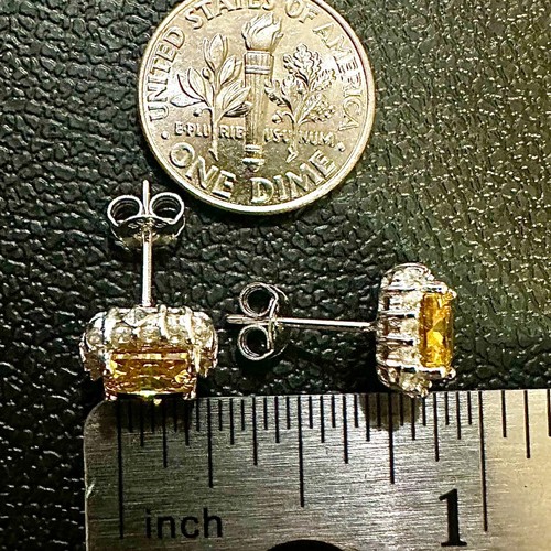 Yellow Citrine Earrings Sterling Silver 925 Stud Earrings for Women lab-created - Picture 7 of 11