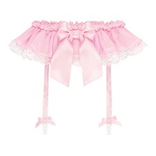 Satini Frilly Chiffon Sissy Sheer Lace Garter Suspender Belt Lingerie Knickers