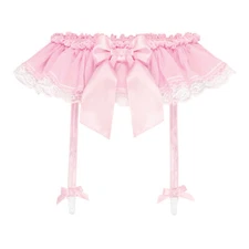 Satini Frilly Chiffon Sissy Sheer Lace Garter Suspender Belt Lingerie Knickers
