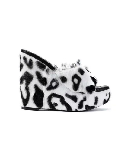 Womens Summer Fluffy Slide Slippers Faux Fur Wedge Platform Beach Shoes Sandals - Picture 20 of 28