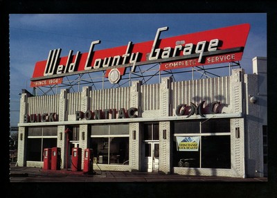 Gas Station Chrome Postcard Weld County Garage Greeley Colorado
