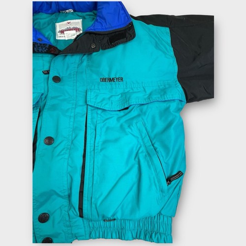 Vintage Obermeyer Down Ski Jacket Teal Black 90s Retro Puffer Coat Men’s L - Picture 7 of 15