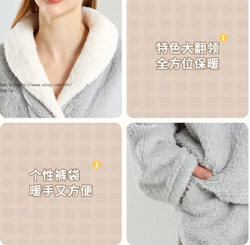 Neu Damen Flauschig Pyjama Set Weich Bequem Fleece Nachtwäsche Winter Flauschig Loungewear - Bild 11 von 28
