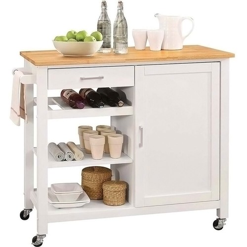 Rolling Kitchen Island Trolley Storage Cart Wood Top Drawer Wine Bottles Rack UK - Picture 11 of 11